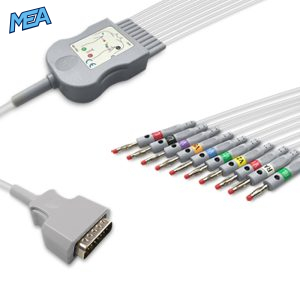 10-lead Diagnostic (EKG) One-Piece ECG Cable with 4mm Banana end AHA for Nihon Kohden 45502-NK Reusable, Limb+Chest, 2.2m+0.8m/1.2m, Respiratory Rate