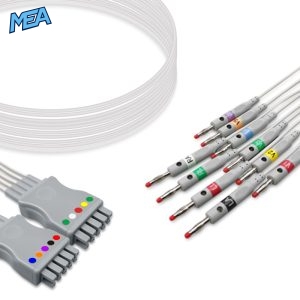 10-lead ECG Leadwire Set with 4mm Banana end AHA for GE Healthcare 38401816 Reusable, Limb + Chest Lead, Lead Type: GE Multi-Link, Shielded