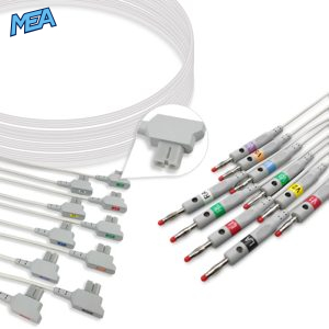 10-lead ECG Leadwire Set with 4mm Banana end AHA for GE Healthcare Monitors Reusable, Limb + Chest Lead, Lead Type: GE AM4/AM5, Shielded
