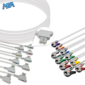 10-lead ECG Leadwire Set with Grabber/Pinch end AHA for GE Healthcare Monitors Reusable, Limb + Chest Lead, Lead Type: GE AM4/AM5, Shielded