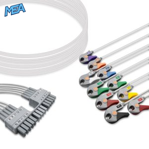 10-lead ECG Leadwire Set with Grabber/Pinch end AHA for Mortara 9293-047-60 Reusable, Limb + Chest Lead, Shielded