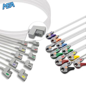 10-lead ECG Leadwire Set with Grabber/Pinch end AHA for Quinton 013-0150-00 Reusable, Limb + Chest Lead, Shielded