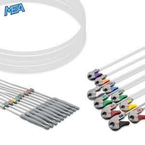 10-lead ECG Leadwire Set with Grabber/Pinch end AHA for Welch Allyn 401123 Reusable, Limb + Chest Lead, Shielded