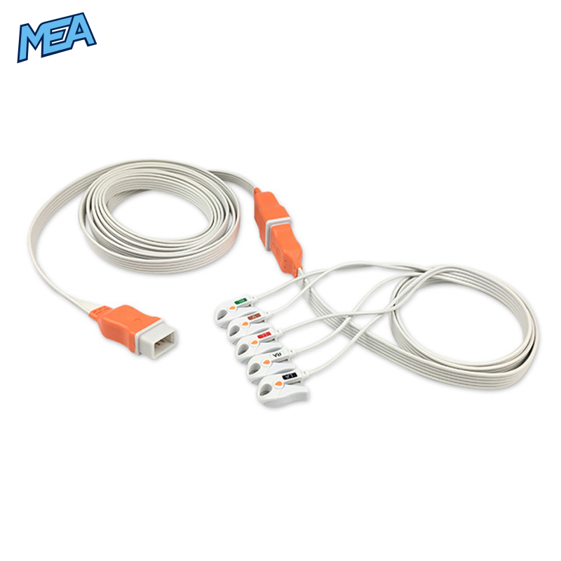 5-lead One-Piece ECG Cable with Grabber/Pinch end AHA for Covidien Monitors Disposable, Limb + Chest Lead, 2.0m+0.9m 2 5-lead One-Piece ECG Cable with Grabber/Pinch end AHA for Covidien Monitors Disposable, Limb + Chest Lead, 2.0m+0.9m - Image 2