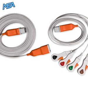 5-lead One-Piece ECG Cable with Grabber/Pinch end AHA for Covidien 33135 Disposable, Limb + Chest Lead, 2.2m+mixed 0.8m/1.2m