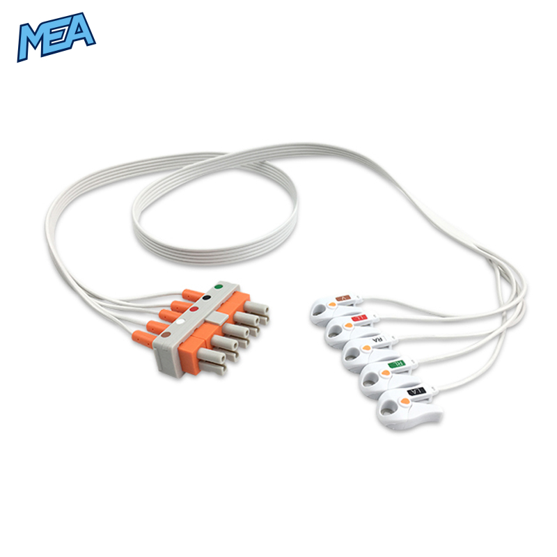 5-lead ECG Leadwire Set with Grabber/Pinch end AHA for Philips 989803173131 Reusable, Limb + Chest Lead, Lead Type: AA Twin-Pin, Shielded 1 5-lead ECG Leadwire Set with Grabber/Pinch end AHA for Philips 989803173131 Reusable, Limb + Chest Lead, Lead Type: AA Twin-Pin, Shielded