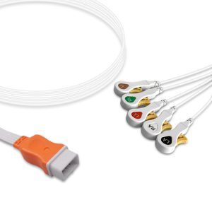 5-lead ECG Leadwire Set with Snap end AHA for Covidien 33105 Disposable, Limb + Chest Lead, Lead Type: Covidien/Kendall, Shielded