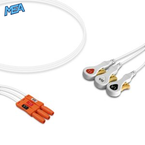 3-lead ECG Leadwire Set with Snap end AHA for AAMI Safety DIN Trunk Cables Disposable, Limb Lead, Lead Type: Safety Din, Unshielded