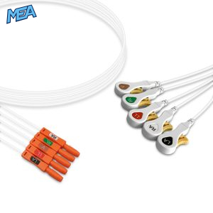 5-lead ECG Leadwire Set with Snap end AHA for Kendall 33133 Disposable, Limb + Chest Lead, Lead Type: Safety Din, Unshielded