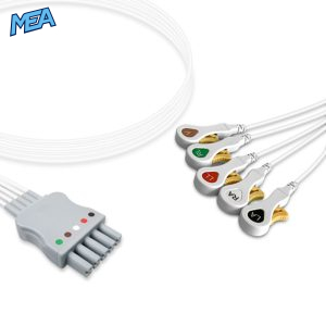 5-lead ECG Leadwire Set with Snap end AHA for Draeger 33132 Disposable, Limb + Chest Lead, Lead Type: Siemens Dual-Pin, Shielded