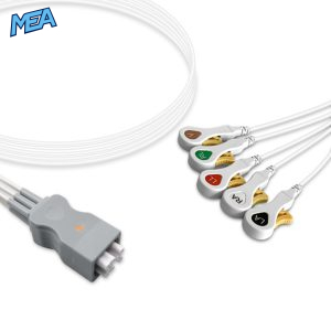 6-lead ECG Leadwire Set with Snap end AHA for GE Healthcare 33126 Disposable, Limb + Chest Lead, Lead Type: GE Tele FH, Shielded
