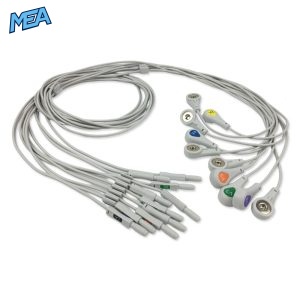 10-lead ECG Leadwire Set with Snap end AHA for AAMI Safety DIN Trunk Cables Reusable, Limb + Chest Lead, Lead Type: Safety Din, Unshielded