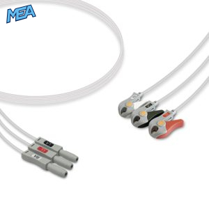 3-lead ECG Leadwire Set with Grabber/Pinch end AHA for AAMI Safety DIN Trunk Cables Reusable, Limb Lead, Lead Type: Safety Din, Unshielded