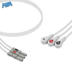 3-lead ECG Leadwire Set with Snap end AHA for AAMI Safety DIN Trunk Cables Reusable, Limb Lead, Lead Type: Safety Din, Unshielded