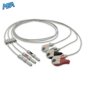 3-lead ECG Leadwire Set with Grabber/Pinch end AHA for AAMI Safety DIN Trunk Cables Reusable, Limb Lead, Lead Type: Safety Din, Unshielded