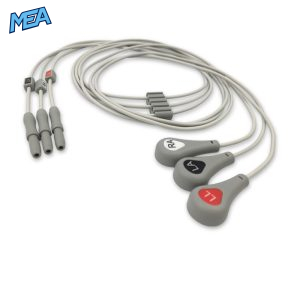 3-lead ECG Leadwire Set with Snap end AHA for AAMI Safety DIN Trunk Cables Reusable, Limb Lead, Lead Type: Safety Din, Unshielded