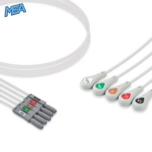 5-lead ECG Leadwire Set with Snap end AHA for AAMI Safety DIN Trunk Cables Reusable, Limb + Chest Lead, Lead Type: Safety Din, Unshielded