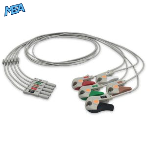 5-lead ECG Leadwire Set with Grabber/Pinch end AHA for Spacelabs 012-0286-00 Reusable, Limb + Chest Lead, Lead Type: Safety Din, Unshielded