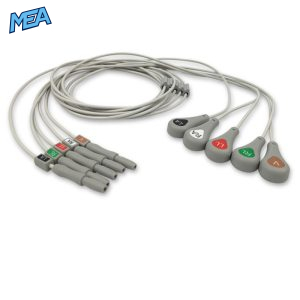 5-lead ECG Leadwire Set with Snap end AHA for Spacelabs 012-0605-00 Reusable, Limb + Chest Lead, Lead Type: Safety Din, Unshielded