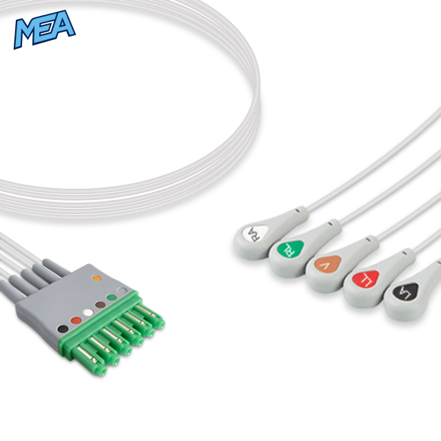 5-lead ECG Leadwire Set with Snap end AHA for Draeger MS14560 Reusable, Limb + Chest Lead, Lead Type: Draeger(Single-Pin), Shielded 1 5-lead ECG Leadwire Set with Snap end AHA for Draeger MS14560 Reusable, Limb + Chest Lead, Lead Type: Draeger(Single-Pin), Shielded