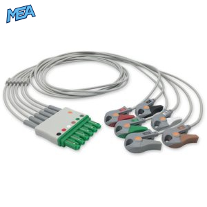 6-lead ECG Leadwire Set with Grabber/Pinch end AHA for Draeger MP03406 Reusable, Limb + Chest Lead, Lead Type: Draeger(Single-Pin), Shielded