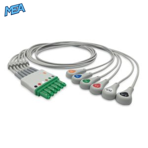 6-lead ECG Leadwire Set with Snap end AHA for Draeger S14682 Reusable, Limb + Chest Lead, Lead Type: Draeger(Single-Pin), Shielded
