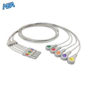 5-lead ECG Leadwire Set with Snap end AHA for AAMI Safety DIN Trunk Cables Reusable, Chest Lead, Lead Type: Safety Din, Shielded