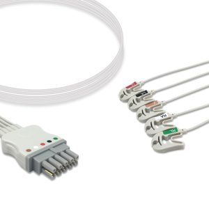 5-lead ECG Leadwire Set with Grabber/Pinch end AHA for Datex Ohmeda 545318 Reusable, Limb + Chest Lead, Lead Type: Datex 300 Series, Shielded