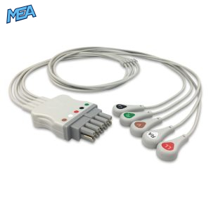 5-lead ECG Leadwire Set with Snap end AHA for Datex Ohmeda 545328 Reusable, Limb + Chest Lead, Lead Type: Datex 300 Series, Shielded