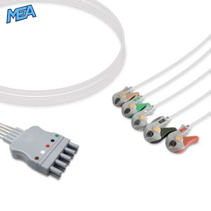 5-lead ECG Leadwire Set with Grabber/Pinch end AHA for Mennen Medical Monitors Reusable, Limb + Chest Lead, Lead Type: Mennen, Shielded