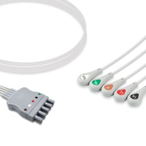 5-lead ECG Leadwire Set with Snap end AHA for Mennen Medical Monitors Reusable, Limb + Chest Lead, Lead Type: Mennen, Shielded