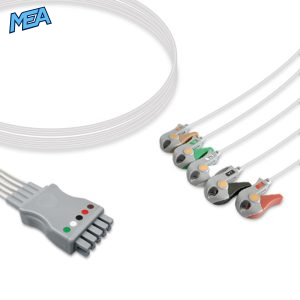 5-lead ECG Leadwire Set with Grabber/Pinch end AHA for GE Healthcare 412681-002 Reusable, Limb + Chest Lead, Lead Type: GE Multi-Link, Shielded