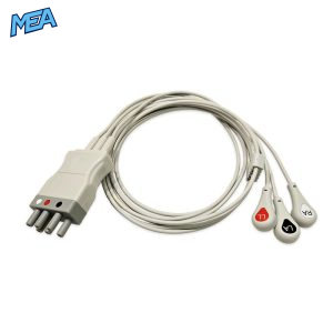 3-lead ECG Leadwire Set with Snap end AHA for Nihon Kohden BR-019PA Reusable, Limb Lead, Lead Type: Nihon Kohden(BR-0XXP), Shielded