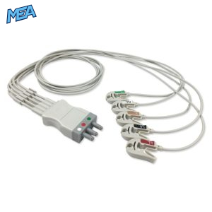 5-lead ECG Leadwire Set with Grabber/Pinch end AHA for Nihon Kohden BR-020PA Reusable, Limb + Chest Lead, Lead Type: Nihon Kohden(BR-0XXP), Shielded