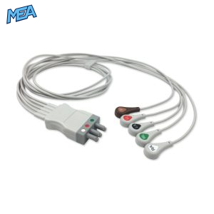 5-lead ECG Leadwire Set with Snap end AHA for Nihon Kohden BR-021PA Reusable, Limb + Chest Lead, Lead Type: Nihon Kohden(BR-0XXP), Shielded