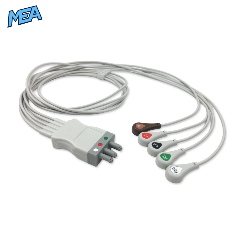 5-lead ECG Leadwire Set with Snap end AHA for Nihon Kohden BR-021PA Reusable, Limb + Chest Lead, Lead Type: Nihon Kohden(BR-0XXP), Shielded 1 5-lead ECG Leadwire Set with Snap end AHA for Nihon Kohden BR-021PA Reusable, Limb + Chest Lead, Lead Type: Nihon Kohden(BR-0XXP), Shielded