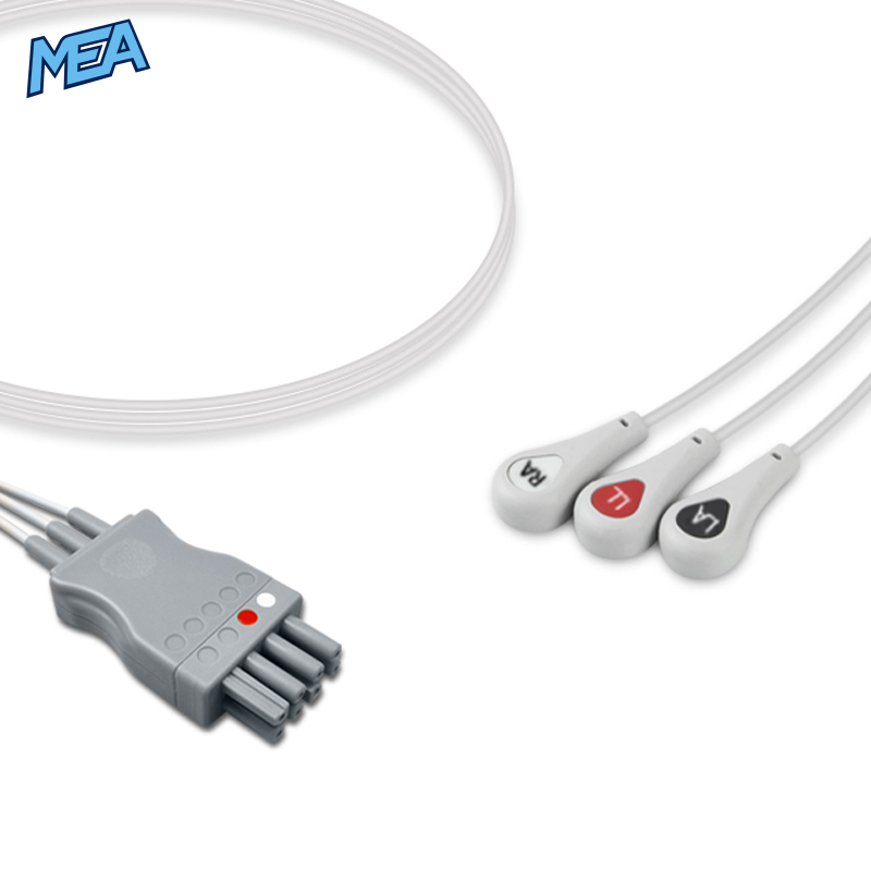 3-lead ECG Leadwire Set with Snap end AHA for Nihon Kohden BR-913PA Reusable, Limb Lead, Lead Type: Nihon Kohden(BR-9XXP), Shielded 1 3-lead ECG Leadwire Set with Snap end AHA for Nihon Kohden BR-913PA Reusable, Limb Lead, Lead Type: Nihon Kohden(BR-9XXP), Shielded
