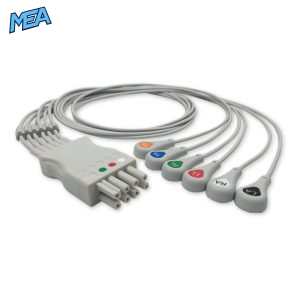 6-lead ECG Leadwire Set with Snap end AHA for Nihon Kohden BR-916PA Reusable, Limb + Chest Lead, Lead Type: Nihon Kohden(BR-9XXP), Shielded