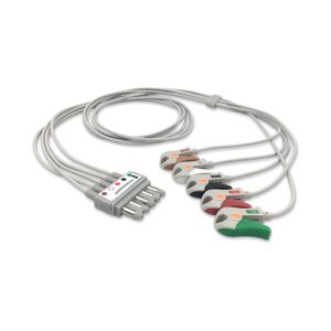 5-lead ECG Leadwire Set with Grabber/Pinch end AHA for Spacelabs 700-0010-01 Reusable, Limb+Chest, Lead Type: Spacelabs Molded Din-Style, Shielded