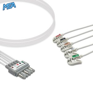 5-lead ECG Leadwire Set with Grabber/Pinch end AHA for Spacelabs 700-0006-37 Reusable, Limb+Chest, Lead Type: Spacelabs Molded Din-Style, Shielded
