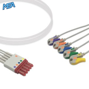 5-lead ECG Leadwire Set with Grabber/Pinch end AHA for Siemens 6644566 Reusable, Chest Lead, Lead Type: Siemens CT, Shielded