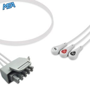 3-lead ECG Leadwire Set with Snap end AHA for Philips M2590A Reusable, Limb Lead, Lead Type: Tele AA Twin-Pin, Shielded