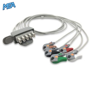 5-lead ECG Leadwire Set with Grabber/Pinch end AHA for Philips M2593A Reusable, Limb + Chest Lead, Lead Type: Tele AA Twin-Pin, Shielded