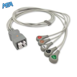 5-lead ECG Leadwire Set with Snap end AHA for GE Healthcare 394111-512 Reusable, Limb + Chest Lead, Lead Type: GE Tele FH, Shielded
