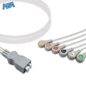 6-lead ECG Leadwire Set with Snap end AHA for GE Healthcare 394111-513 Reusable, Limb + Chest Lead, Lead Type: GE Tele FH, Shielded