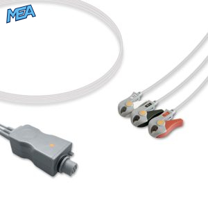 3-lead ECG Leadwire Set with Grabber/Pinch end AHA for Fukuda Denshi CMT-01CTH-0.8DA Reusable, Limb Lead, Shielded