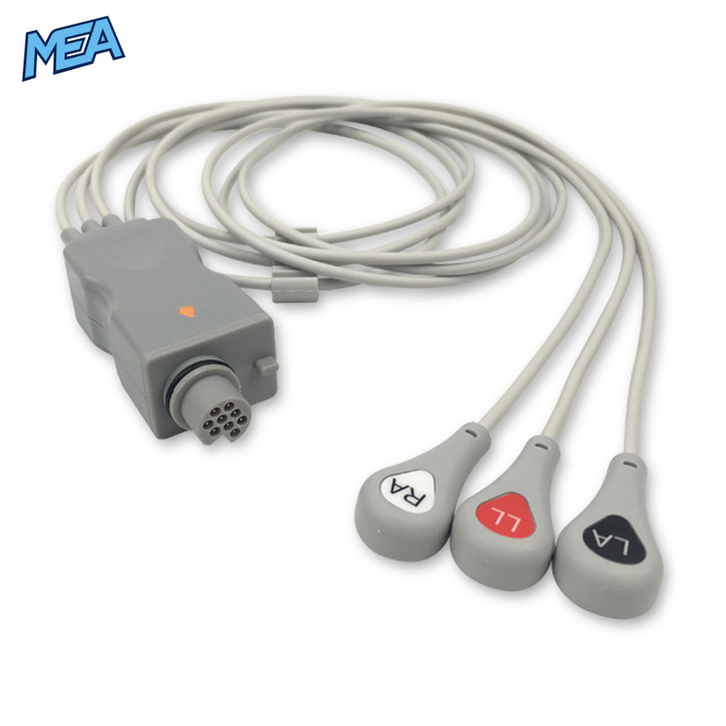 3-lead ECG Leadwire Set with Snap end AHA for Fukuda Denshi CMT-01HTH-0.8DA Reusable, Limb Lead, Shielded 1 3-lead ECG Leadwire Set with Snap end AHA for Fukuda Denshi CMT-01HTH-0.8DA Reusable, Limb Lead, Shielded
