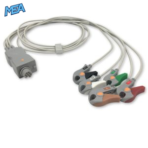 5-lead ECG Leadwire Set with Grabber/Pinch end AHA for Fukuda Denshi CMT-03CTH-0.8DA Reusable, Limb + Chest Lead, Shielded