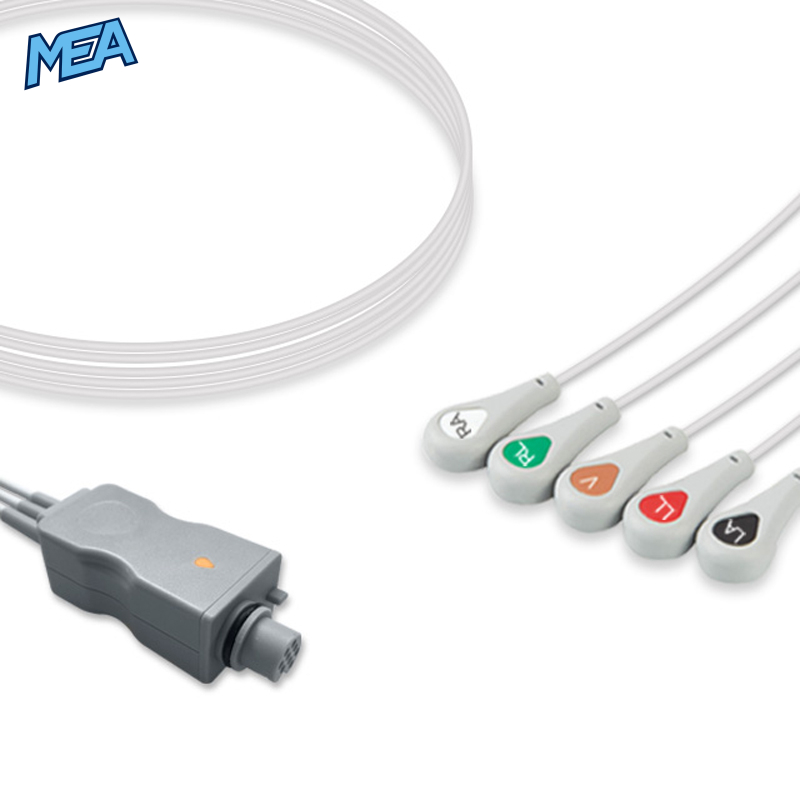 5-lead ECG Leadwire Set with Snap end AHA for Fukuda Denshi CMT-03HTH-0.8DA Reusable, Limb + Chest Lead, Shielded 1 5-lead ECG Leadwire Set with Snap end AHA for Fukuda Denshi CMT-03HTH-0.8DA Reusable, Limb + Chest Lead, Shielded
