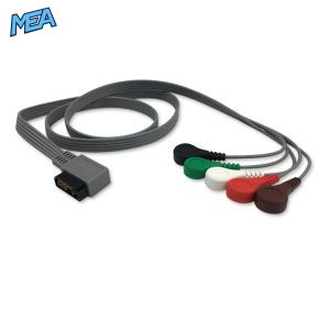 5-lead Holter ECG Cable with Snap end AHA for Philips M4725A Reusable, Limb + Chest Lead, Lead Type: Zymed DigiTrak Plus, Shielded